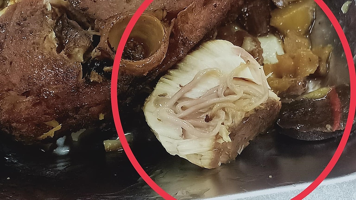 Hình ảnh được cho là miếng cá kho nghi có sán được công nhân chia sẻ trên mạng xã hội.