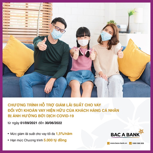 BAC A BANK giảm lãi suất cho vay đối với khoản vay hiện hữu của khách hàng cá nhân bị ảnh hưởng bởi dịch Covid-19