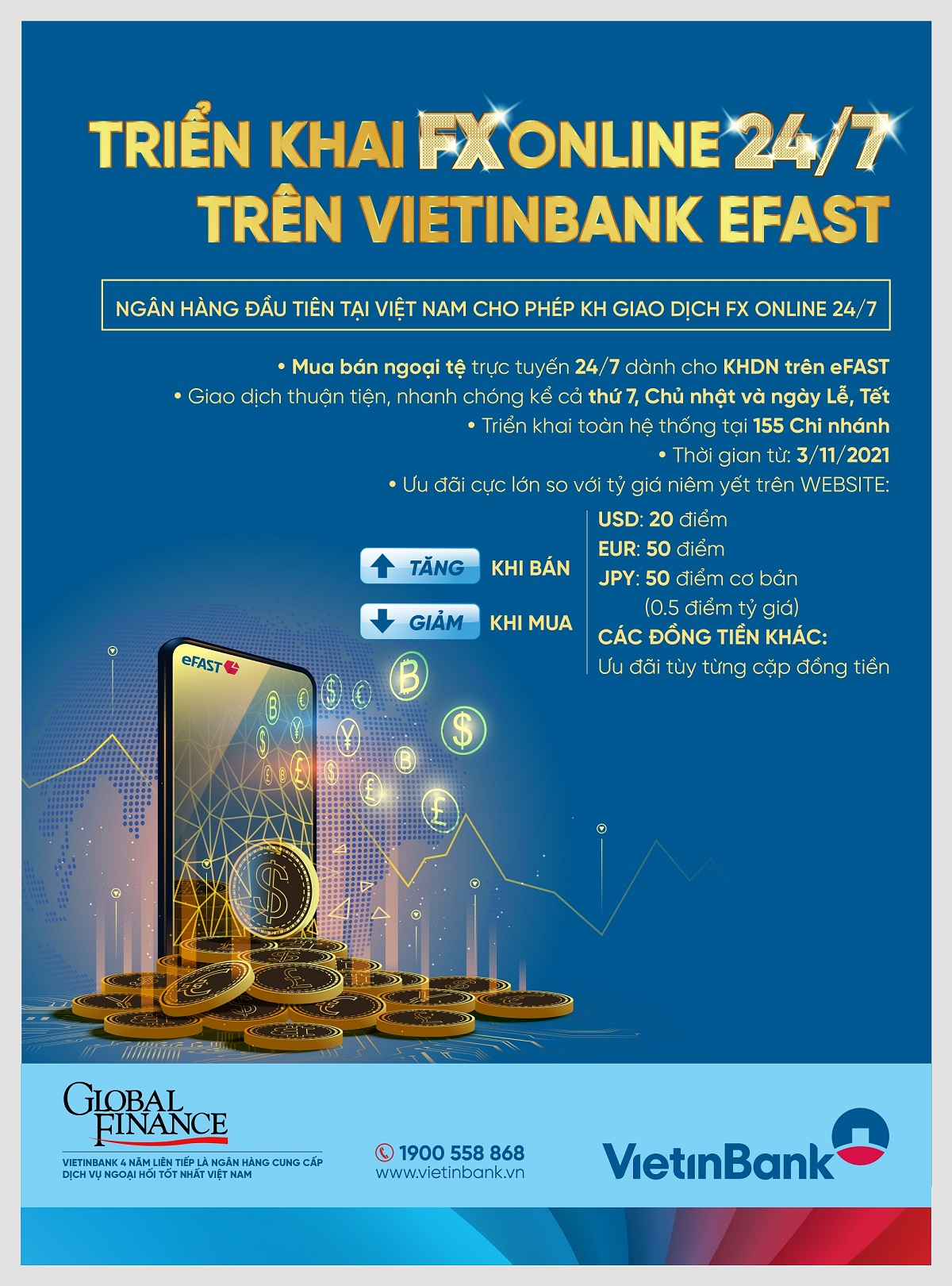 VietinBank ra mắt tính năng giao dịch ngoại tệ trực truyến 24/7.