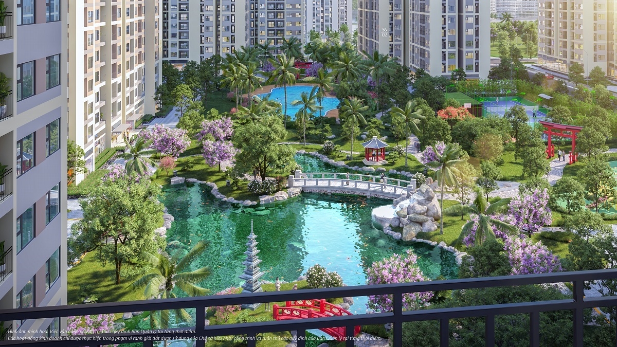 Các chủ đầu tư chi mạnh tay cho tiện ích độc đáo, trong hình là vườn Nhật đẳng cấp The Origami – Vinhomes Grand Park.