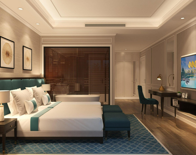 Phòng nghỉ dưỡng tiêu chuẩn 5* Quốc tế được trang bị đầy đủ tiện nghi.