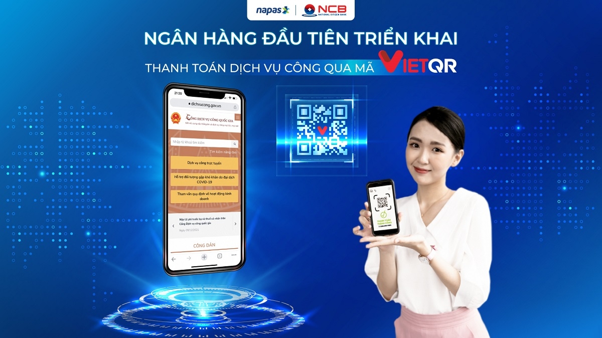 NCB cung cấp dịch vụ thanh toán bằng mã VietQR trên Cổng Dịch vụ công Quốc gia.