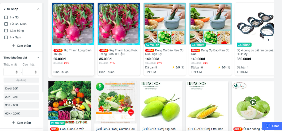 Nhiều mặt hàng nông sản tươi được bán trên sàn thương mại điện tử.