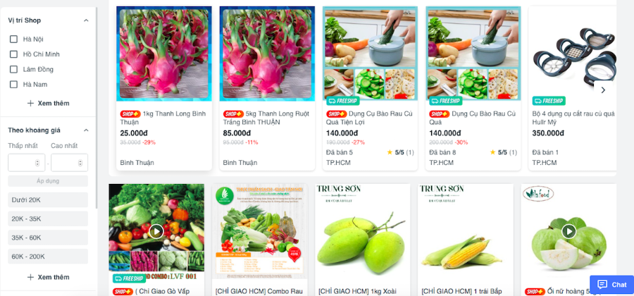 Nhiều mặt hàng nông sản tươi được bán trên sàn thương mại điện tử.