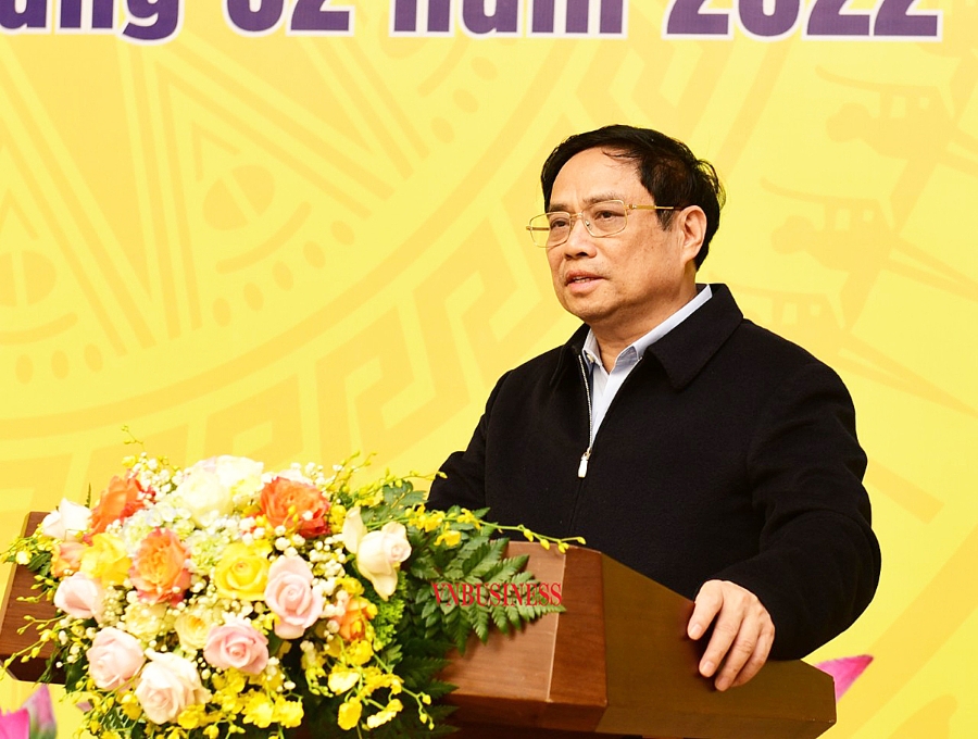 Thủ tướng Chính phủ Phạm Minh Chính phát biểu tại Hội nghị trực tuyến toàn quốc về tổng kết 20 năm thực hiện Nghị quyết số 13-NQ/TW về kinh tế tập thể và tổng kết 10 năm thi hành Luật HTX năm 2012 sáng ngày 15.2.2022.