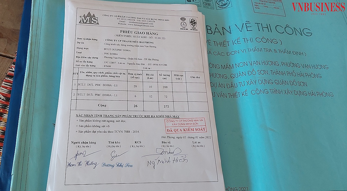 Các phiếu nhập cọc thể hiện có nhiều loại cọc khác nhau nhưng không có loại nào dưới 9m như tại hiện trường.