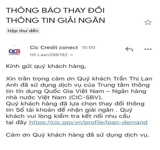Đây là một trong những hình thức đối tượng lợi dụng danh nghĩa CIC lừa đảo khách hàng.