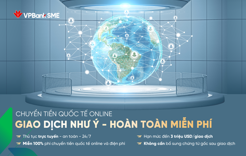 VPBank miễn 100% phí chuyển tiền quốc tế Online.