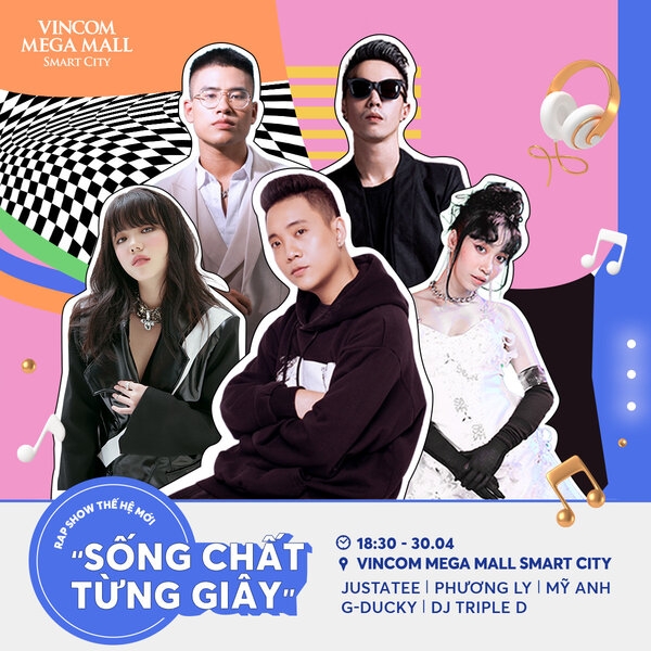 Thứ 7 - ngày 30/04 này, giới trẻ thủ đô sẽ có dịp “bật chế độ bay lên” với Rap Show tại TTTM Vincom Mega Mall Smart City (Nam Từ Liêm, Hà Nội). Rap Show có sự góp giọng của loạt ca sĩ, rapper đình đám: JustaTee, Phương Ly, Mỹ Anh, GDucky, DJ Triple D…, chắc chắn khiến bất kì ai cũng muốn lên đồ đi “mall”.