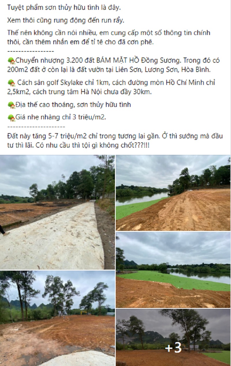 Lời quảng bá trên các trang mạng xã hội của cò đất.