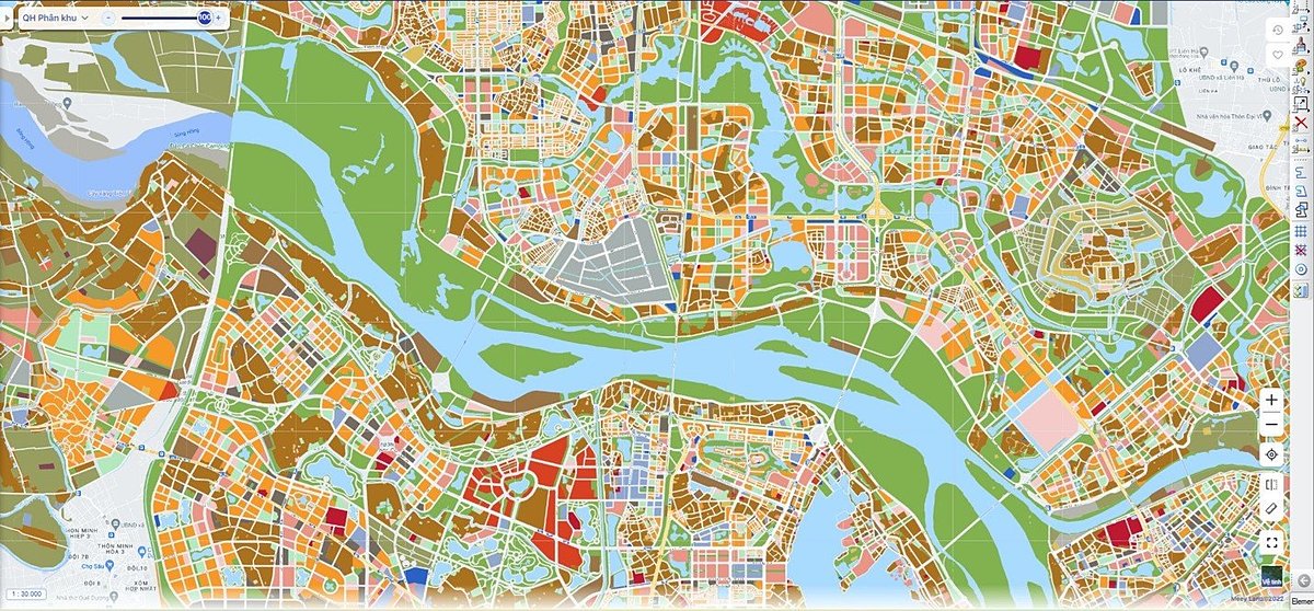 Hình ảnh quy hoạch phân khu sông Hồng hiển thị trên ứng dụng Meey Map của Meey Land.
