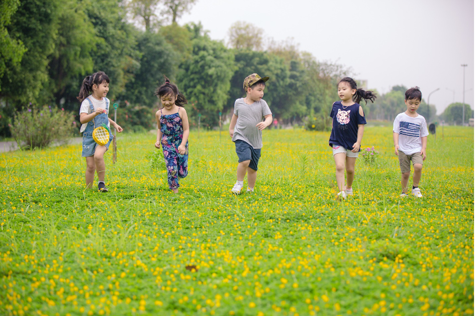 “Em bé trên cỏ xanh” là cảnh lúc nào cũng có thể thấy trong KĐT Ecopark.