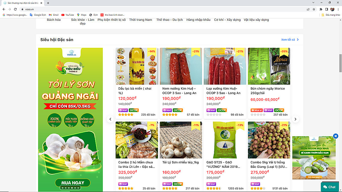 Sàn TMĐT Voso.vn - nơi hội tụ hàng nghìn sản phẩm là những đặc sản nổi tiếng của cả nước.