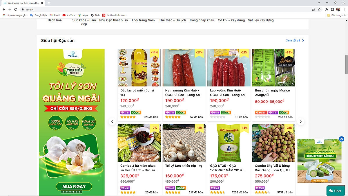 Sàn TMĐT Voso.vn - nơi hội tụ hàng nghìn sản phẩm là những đặc sản nổi tiếng của cả nước.