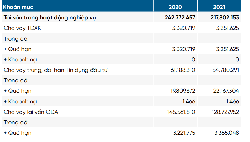 Nguồn: Báo cáo thường niên 2021 của VDB.