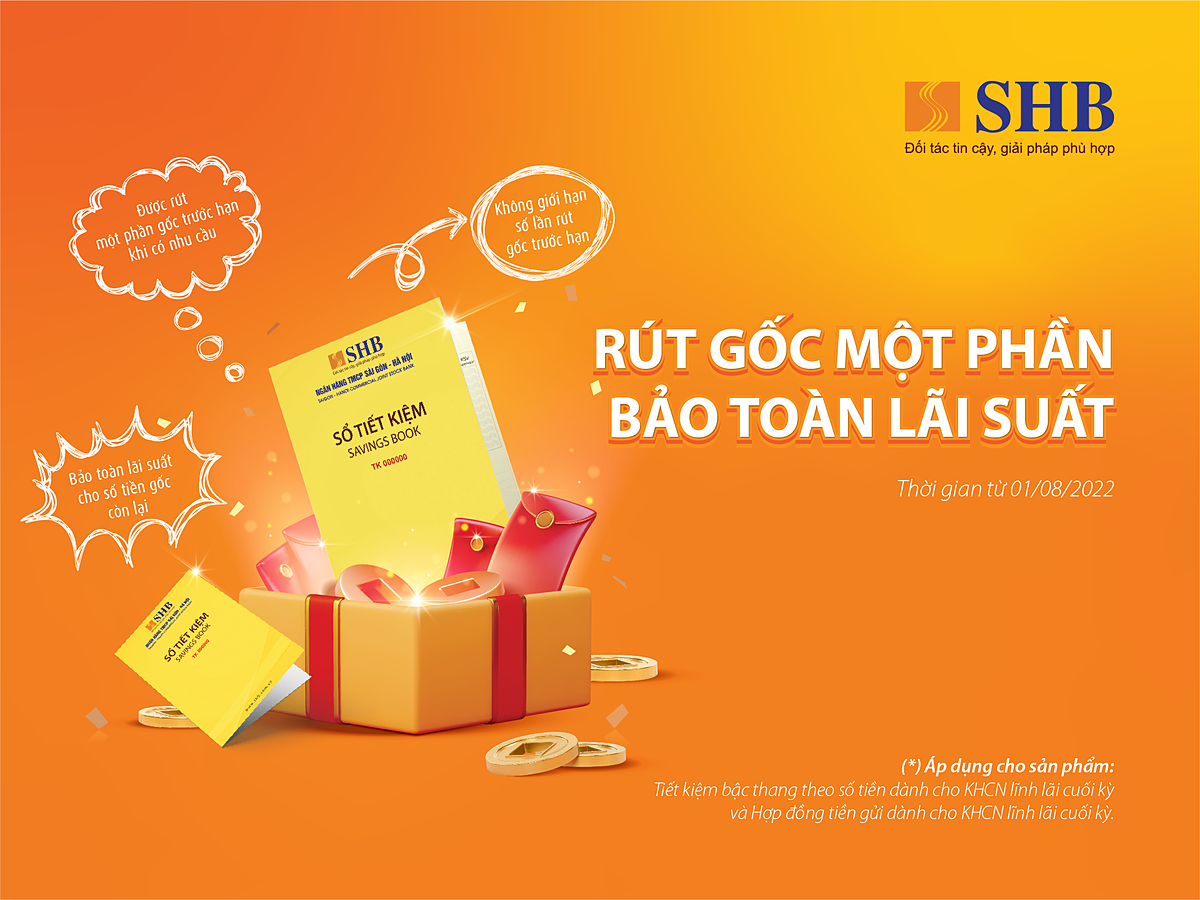 Từ tháng 8/2022, SHB chính thức ra mắt tính năng “Rút gốc một phần tiền gửi trước hạn”.