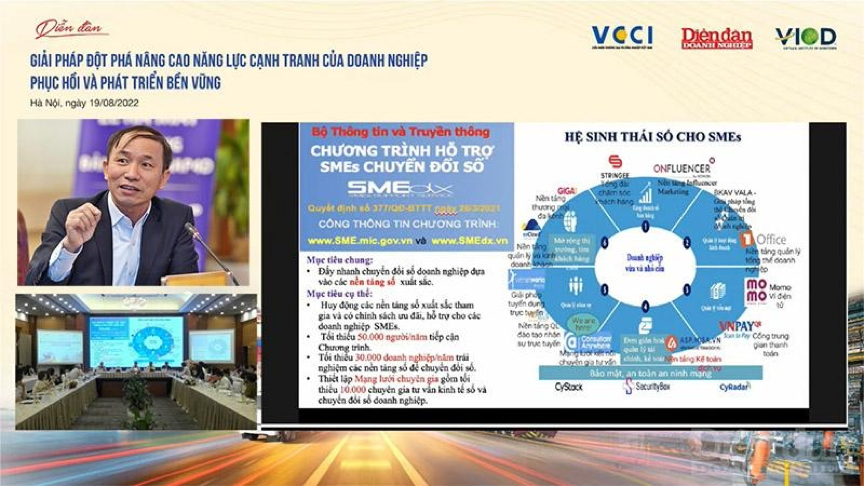 Ông Nguyễn Trọng Đường - Vụ Quản lý doanh nghiệp, Bộ Thông tin và Truyền thông chia sẻ trực tuyến về vấn đề chuyển đổi số cho doanh nghiệp tại Diễn đàn.