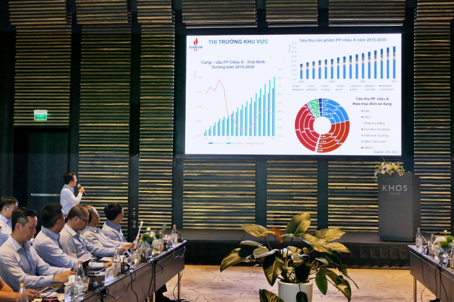 Đại diện Ban Kinh doanh báo cáo cập nhật, đánh giá tình hình thị trường và phương thức bán hạt nhựa PP của BSR.
