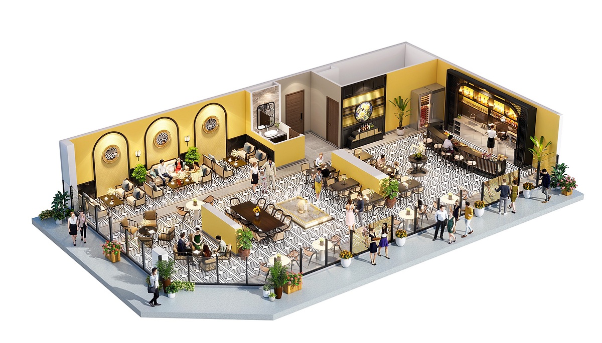 Phối cảnh tầng 1 shophouse khối đế The Matrix One.