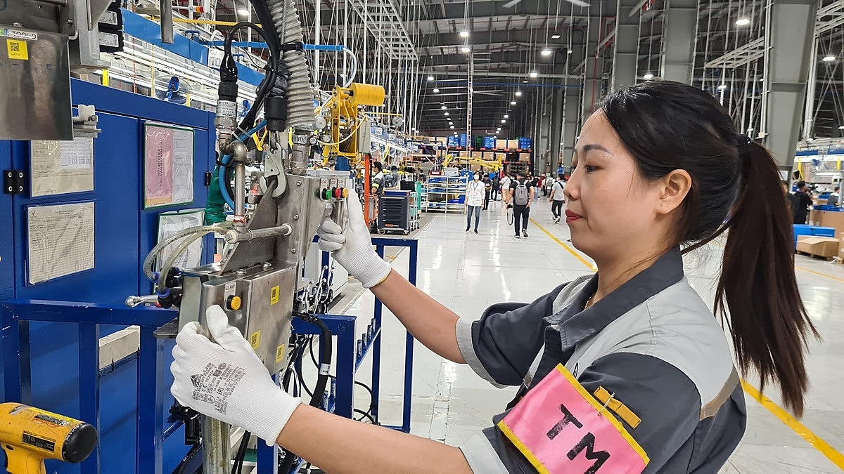 Nhân viên nhà máy đang kiểm tra các thiết bị.