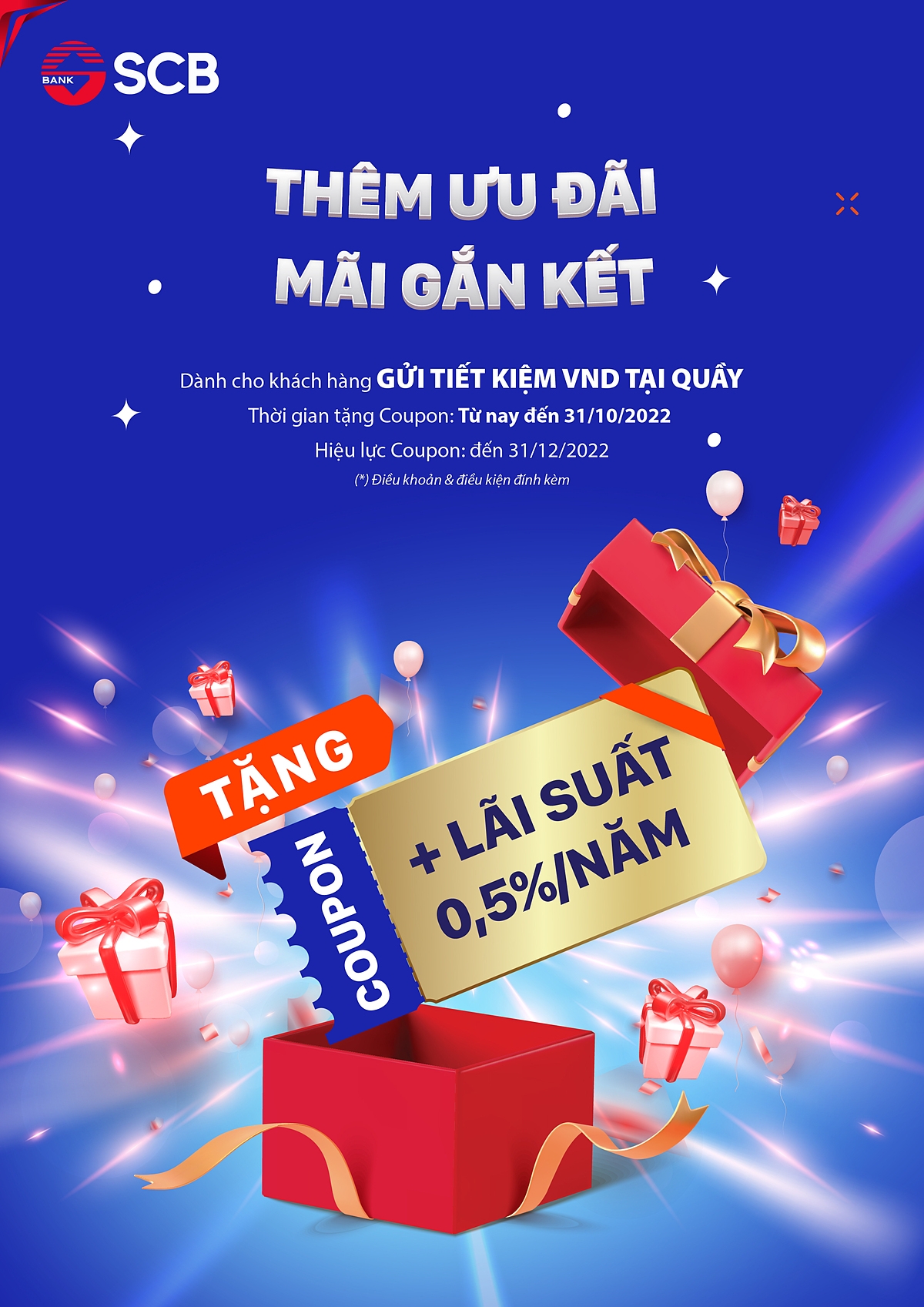 SCB tặng coupon lãi suất 0,5%/năm cho khách hàng gửi tiền.