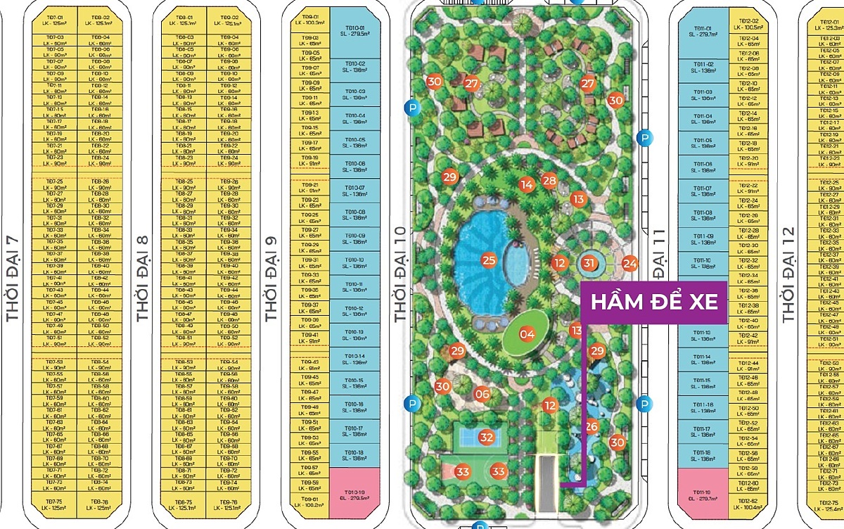 Hầm để xe 2 tầng tích hợp trong công viên sẽ hỗ trợ đắc lực cho hoạt động kinh doanh ở phân khu Thời Đại.