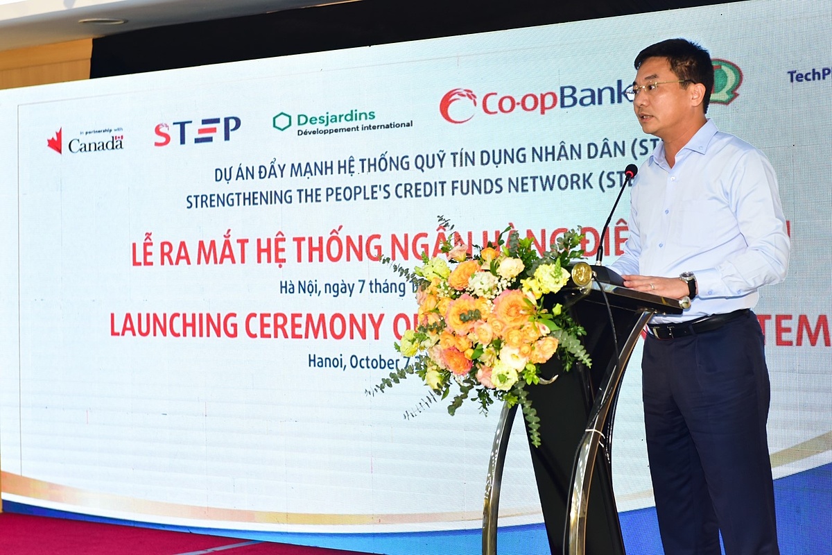 Chủ tịch HĐQT Co-opBank Nguyễn Quốc Cường phát biểu tại buổi lễ.