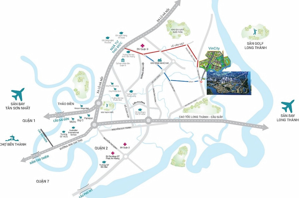 Vị trí đắc địa của Vinhomes Grand Park tại trung tâm thành phố Thủ Đức.