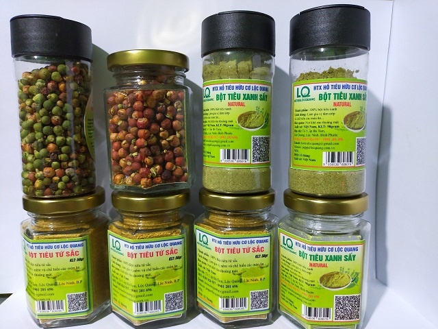 Sản phẩm tiêu của HTX hồ tiêu hữu cơ Lộc Quang được công nhận OCOP 4 sao. (Ảnh: Int)