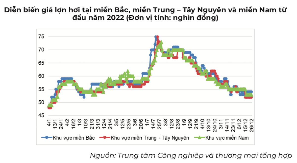 Diễn biến của giá heo hơi trong năm 2022.