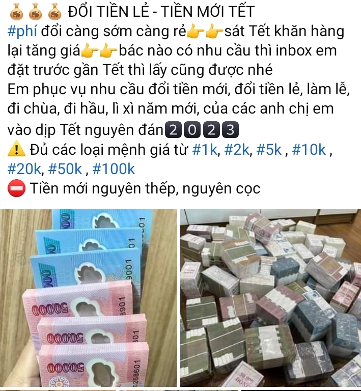Những ngày cận Tết, dịch vụ đổi tiền lẻ lại náo loạn trên chợ mạng.