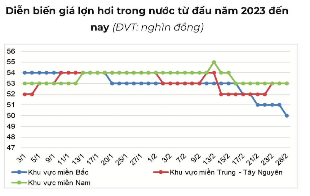 Giá heo hơi ở khu vực miền Bắc giảm mạnh trong tháng 2 vừa qua.