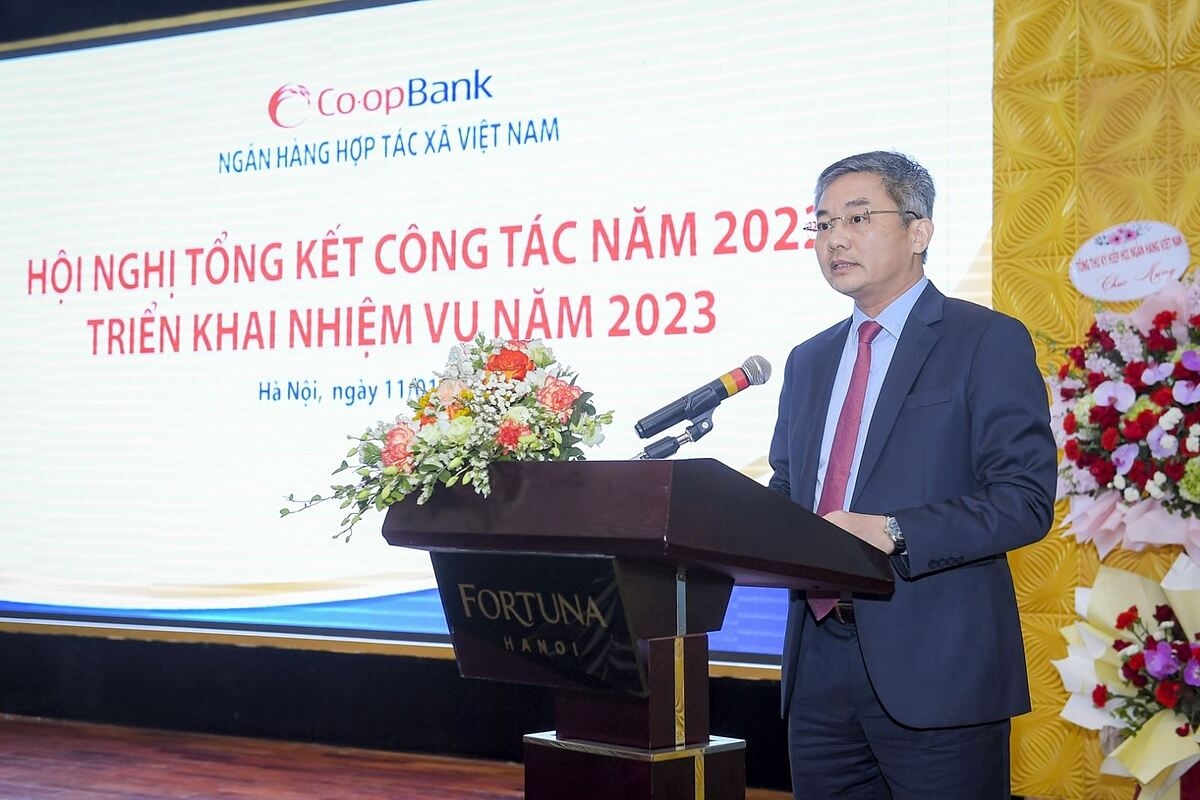 Chủ tịch Hội đồng quản trị Co-opBank Nguyễn Quốc Cường phát biểu khai mạc Hội nghị.