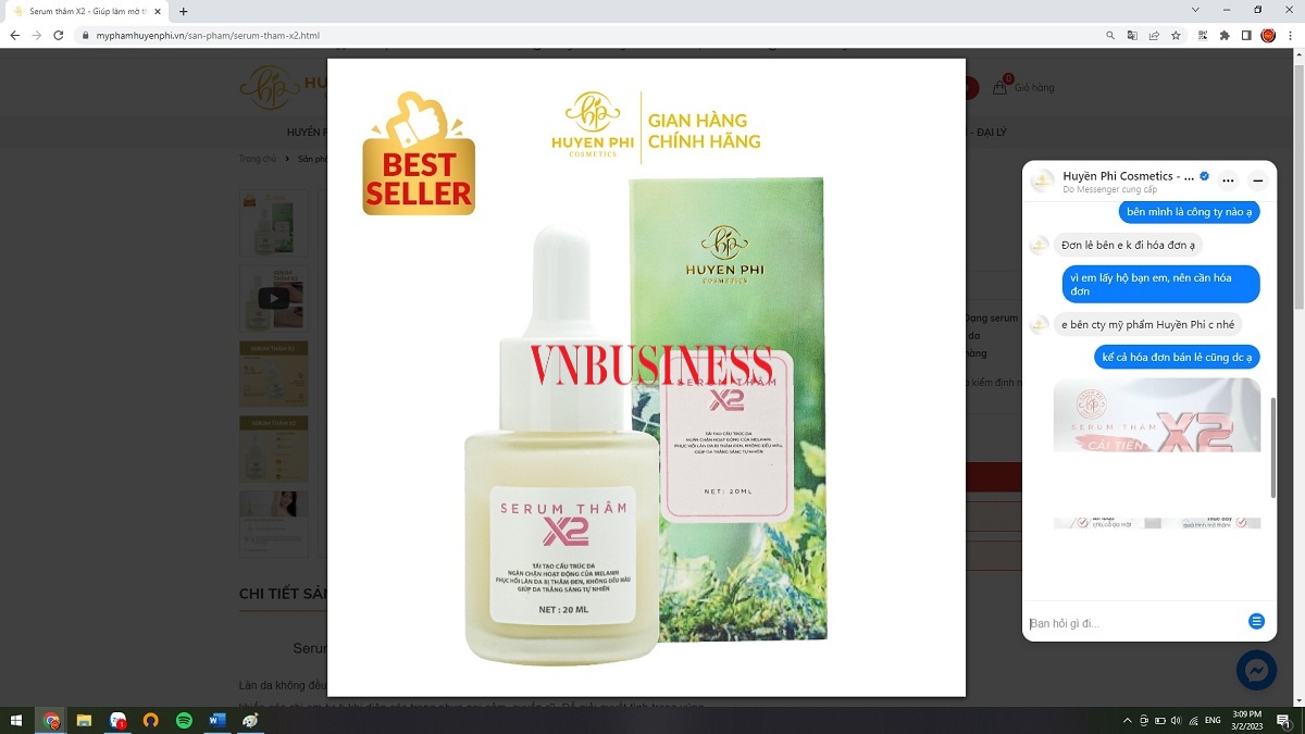 Sản phẩm Serum thâm - X2 của mỹ phẩm Huyền Phi chứa chất cấm, công ty bị các cơ quan chức năng xử phạt vi phạm hành chính.