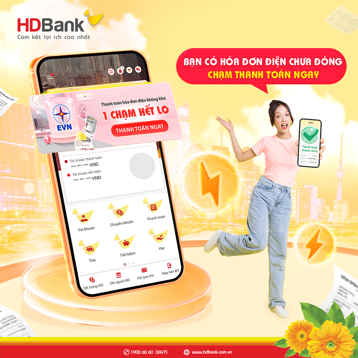 Tính năng “1 chạm” nâng cấp độ cho App HDBank.