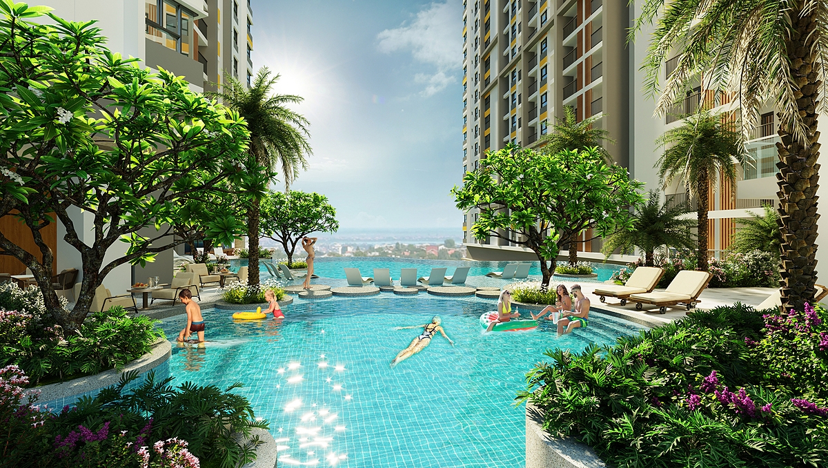 9X An Sương là dự án đầu tiên tại Hóc Môn có hồ bơi vô cực ấn tượng. Phối cảnh: Hưng Thịnh Land.