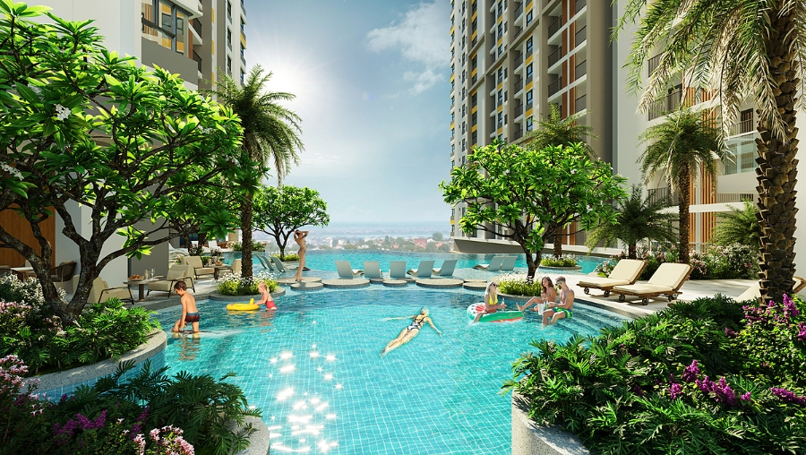 9X An Sương là dự án đầu tiên tại Hóc Môn có hồ bơi vô cực ấn tượng. Phối cảnh: Hưng Thịnh Land.