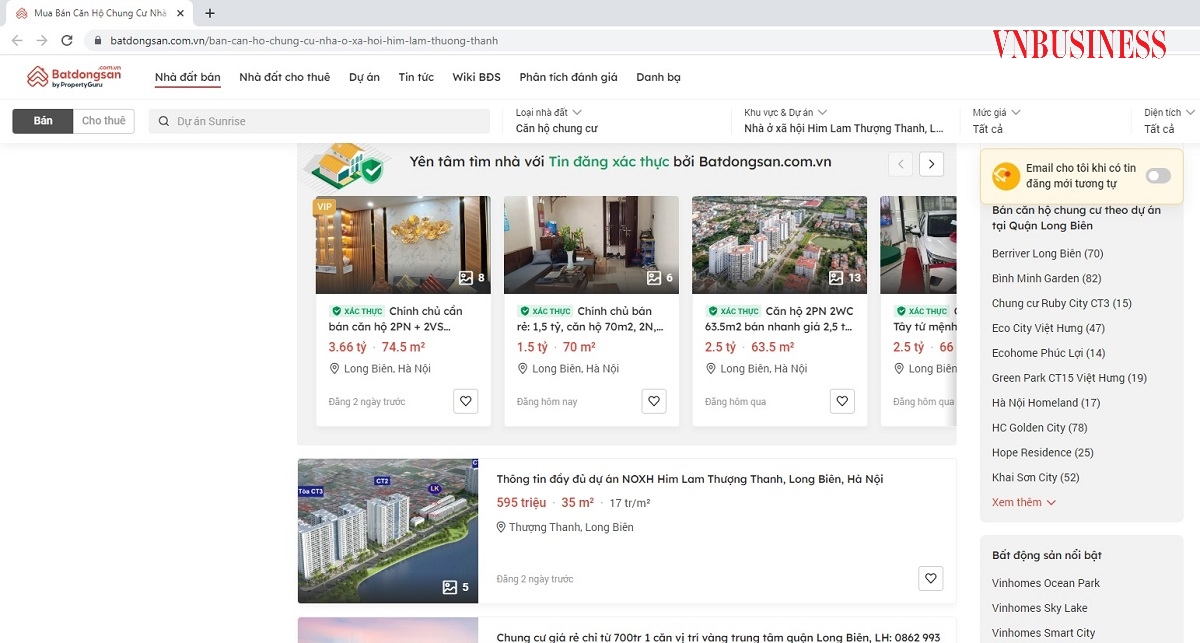 Các website chào bán căn hộ tại đây với giá 17 triệu đồng/m2.