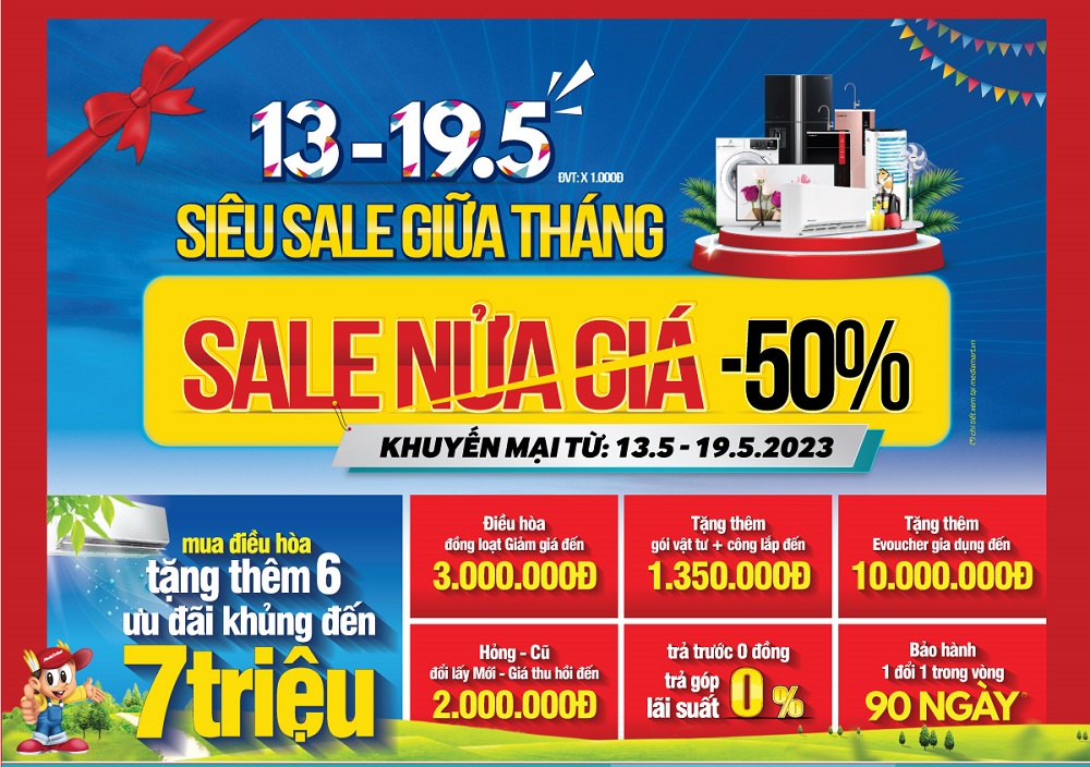 Chương trình sale giữa tháng với nhiều mặt hàng tại Media Mart.