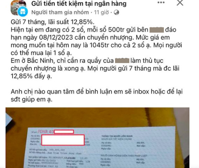 Nhu cầu chuyển nhượng sổ tiết kiệm ra tăng trên các trang mạng.