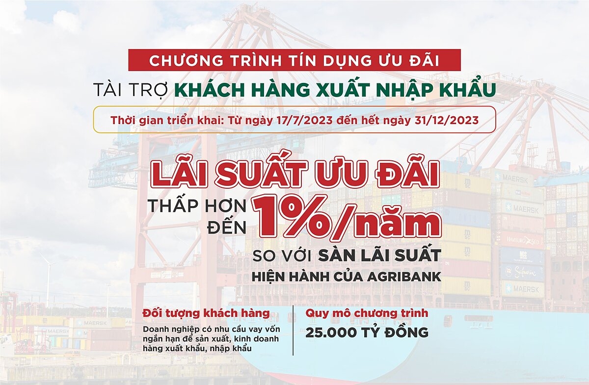 Agribank dành 25.000 tỷ đồng ưu đãi lãi suất tài trợ khách hàng xuất, nhập khẩu năm 2023.