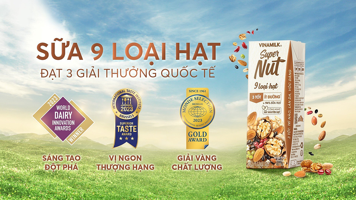 Sữa 9 Loại Hạt Vinamilk Super Nut dành 3 giải thưởng quốc tế.