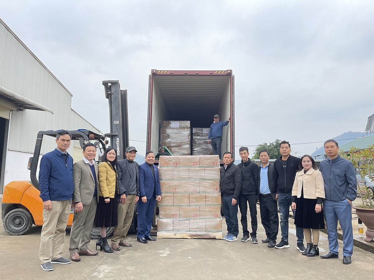 Lãnh đạo Liên minh HTX tỉnh chúc mừng HTX Nông nghiệp và PTNT Hưng Thành &lpar;huyện Trấn Yên&rpar; xuất lô hàng Măng tre Bát Độ sang Nhật Bản ngay trong ngày đi làm đầu tiên của năm mới Quý Mão.