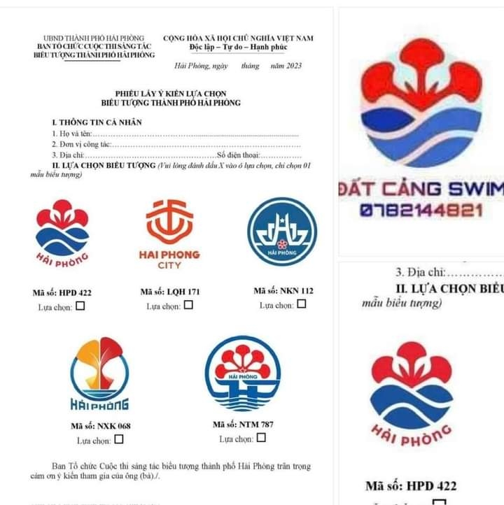 5 mẫu biểu tượng lọt vào chung khảo cuộc thi sáng tác biểu tượng Hải Phòng và so sánh mẫu HPD 422 với logo của SWIMCLUB.