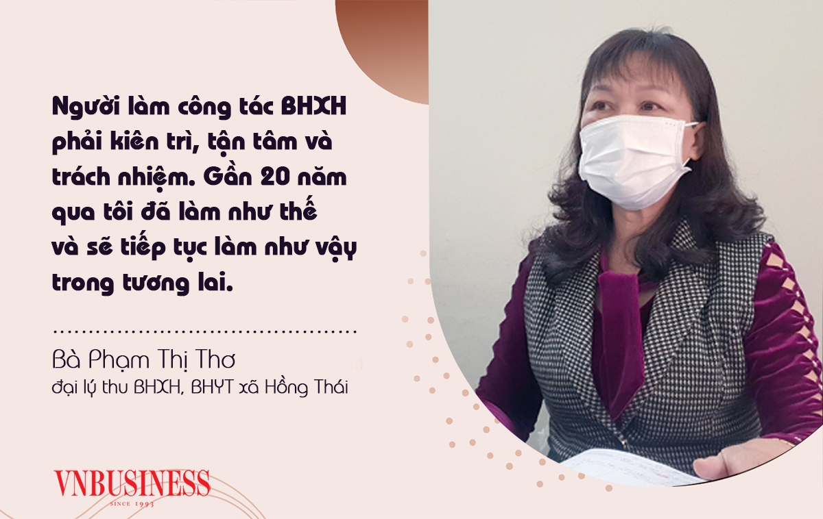 Bà Thơ đang là đại lý thu BHXH tiêu biểu ở xã Hồng Thái, huyện An Dương, TP Hải Phòng.