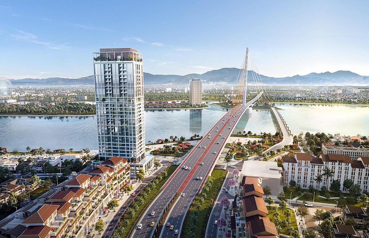 Dự án Sun Cosmo Residence Da Nang tôn vinh văn hóa bản địa trong kiến trúc hiện đại. Ảnh phối cảnh minh họa.