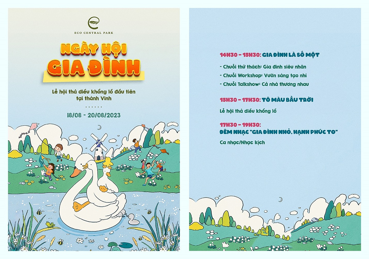 Lễ hội thả diều khổng lồ đầu tiên tại thành Vinh sẽ được tổ chức tại công viên Hồ Thiên Nga nằm trong đại công viên xanh Eco Central Park.