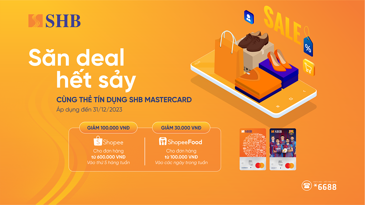 Mỗi chủ thẻ sẽ nhận được lên tới 8 voucher trị giá 100.000 VNĐ tại Shopee và 20 voucher trị giá 30.000 VNĐ tại ShopeeFood trong thời gian diễn ra khuyến mại.