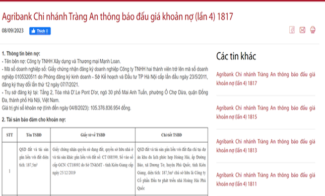 Agribank dồn dập rao bán nợ xấu để thu hồi vốn.