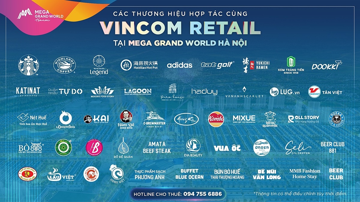 Các thương hiệu đầu tiên sẽ có mặt tại Mega Grand World Hà Nội.